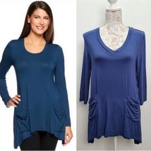 LOGO by Lori Goldstein Super Soft Asymmetrical Hem Tunic Tee Size S Cobalt Blue